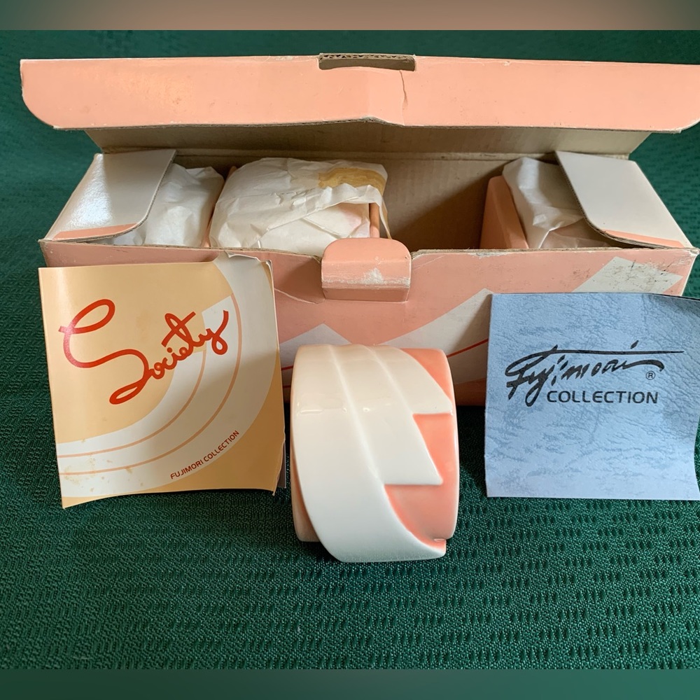 Vintage Ceramic Napkin Rings Society Kato Kogei, Kaneaki Fujimori Made In Japan